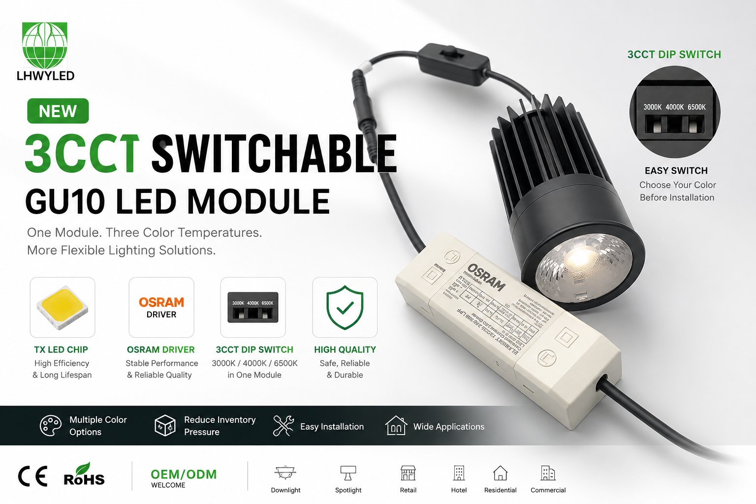 New 3CCT Switchable GU10 LED Module – Flexible Lighting in One Simple Solution